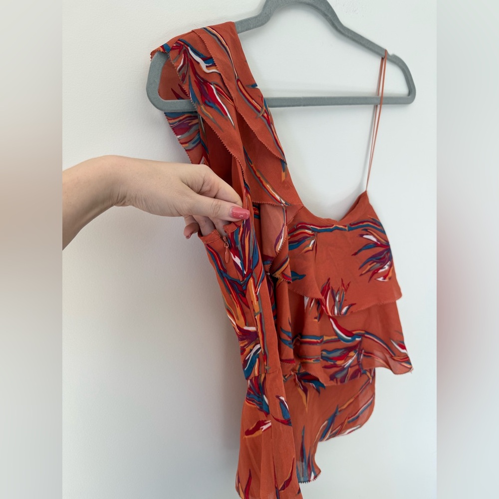 Amaryllis One-Shoulder Rust Ruffle Top - Picture 2 of 4